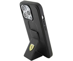 Ferrari FEHCP15LGSPSIK Apple iPhone 15 Pro6.1″ juodos spalvos kietas dėklas Grip Stand Metal Logo