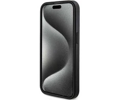 Dėklas Guess Apple iPhone 15 Pro 4G Collection Odinis Metalinis Logotipas MagSafe Juodas | ATSPĖK