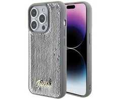 Guess GUHCP15LPSFDGSS Apple iPhone 15 Pro 6.1″ sidabrinis kietas dėklas Sequin Script Metal