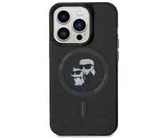 Karl Lagerfeld KLHMP15LHGKCNOK Apple iPhone 15 Pro 6.1″ juodos spalvos kietas dėklas Karl&Choupette Glitter MagSaf
