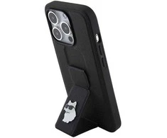 Apple iPhone 15 Pro Karl Lagerfeld dėklas Gripstand Saffiano Choupette Pins (KLHCP15LGSACHPK) juodos spalvos