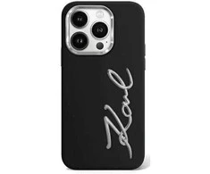 Apple iPhone 15 Pro Karl Lagerfeld dėklas Silicone Metal Script Logo (KLHCP15LSCMSMVK) juodos spalvos
