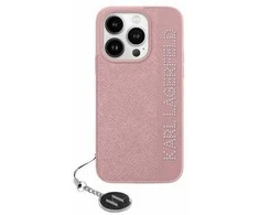 Karl Lagerfeld KLHCP15LPSAKDGCP Apple iPhone 15 Pro 6.1″ rožinės spalvos kietas dėklas Saffiano Rhinestones & Charm