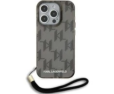 Karl Lagerfeld KLHCP15LHKDPNSK Apple iPhone 15 Pro 6.1″ juodos spalvos kietas dėklas IML Mono KL Pattern & Cord