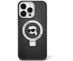 Karl Lagerfeld KLHMP15LHMRSKHK Apple iPhone 15 Pro 6.1″ juodos spalvos kietas dėklas Ring Stand Karl Head MagSafe