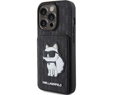 Karl Lagerfeld KLHCP15LSAKCNSCK Apple iPhone 15 Pro 6.1″ juodos spalvos kietas dėklas Saffiano Cardslots and Stand