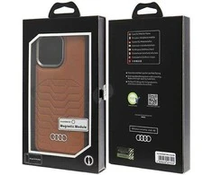 Audi Synthetic Leather MagSafe Apple iPhone 15 Pro Max 6.7″ rudos spalvos kietas dėklas AU-TPUPCMIP15PM-GT/D3-BN