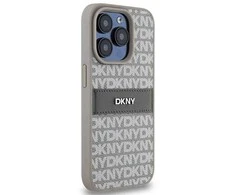 Apple iPhone 15 Pro Max DKNY dėklas odinis Mono Stripe & Metal Logo (DKHCP15XPRTHSLE) beige