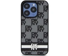 Apple iPhone 15 Pro Max DKNY dėklas odinis Checkered Mono Pattern & Printed Stripes (DKHCP15XPCPTSSK) juodos spalvos