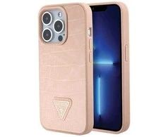 Dėklas GUESS GUHCP15XPCRTHCP IPHONE 15 PRO MAX Rožinis/Rožinis HARDCASE CROCO TRIANGLE METAL LOGO