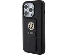 Apple iPhone 15 Pro Max Guess Hardcase Grip Stand 4G Saffiano Strass (GUHCP15XPGSSADK) telefono dėklas juodos spalvos