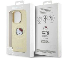 Apple iPhone 15 Pro Max Hello Kitty dėklas odinis Kitty Head MagSafe (HKHMP15XPGHCKD) aukso spalvos