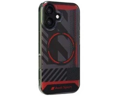 Audi IML Sport MagSafe Apple iPhone 16 6.1″ juodos spalvos kietas dėklas AUS-IMLMIP16-RSQ/D2-BK