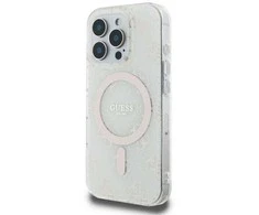 Guess GUHMP16LH4DTEH Apple iPhone 16 Pro 6.3″ baltos spalvos kietas dėklas IML 4G Background MagSafe