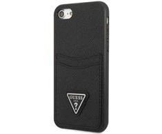 Apple iPhone SE 2022 / SE 2020 / 7 / 8 Guess dėklas Saffiano Triangle Logo Cardslot juodos spalvos