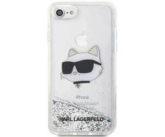 Karl Lagerfeld dėklas, skirtas iPhone 7 / 8 / SE KLHCI8LNCHCS sidabrinis HC skystas blizgus NFT Choupette galvutė