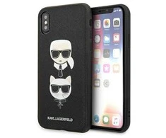 Karl Lagerfeld KLHCI65SAKICKCBK Apple iPhone XS Max juodos spalvos kietas dėklas Saffiano Karl&amp;Choupette Head