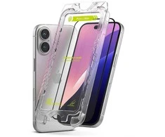 Ringke iPhone 15/ 16 ekrano apsauga Premium Easy Slide grūdintas stiklas 9H su montavimo rėmeliu (2 vnt.) skaidrus
