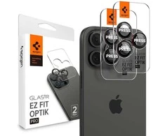 Apsauginis stiklas kamerai Apple iPhone 14 Pro / 14 Pro Max / 15 Pro / 15 Pro Max / 16 Pro / 16 Pro Max / 17 Pro / 17 Pro Max Spigen Optik Pro L-Series Glas.tr „EZ FIT” kameros apsauga 2 vnt. juodas