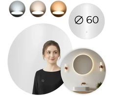 Apvalus LED vonios veidrodis, montuojamas ant sienos, 60 cm, 3 spalvų, jutiklinis jungiklis ModernHome