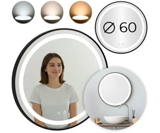 Apvalus LED vonios veidrodis, montuojamas ant sienos, 60 cm, 3 spalvų, jutiklinis jungiklis, ryškumo reguliavimas, ModernHome