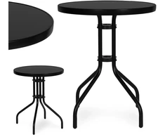Apvalus sodo stalas 60 cm, grūdinto stiklo stalas sodui, terasai ar balkonui, juodas MultiGarden
