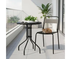 Apvalus sodo stalas 60 cm, grūdinto stiklo stalas sodui, terasai ar balkonui, juodas MultiGarden