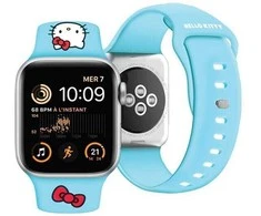 Apyrankė Apple Watch 1 / 2 / 3 / 4 / 5 / 6 / SE / 7 / 8 (38 / 40 / 41 mm) Hello Kitty Strap Silicone Kitty Head (HKAWMSCHBLB) mėlynos spalvos