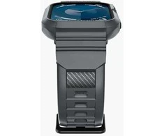 Spigen Rugged Armor Pro – dirželis su dėklu, skirtu Watch 4/5/6/7/8/9/SE 44/45 mm (Tamsiai pilkas)