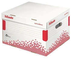 Leitz Archyvinė dėžė Esselte SPEEDBOX FSC MEDIUM, atidaromas iš viršaus, baltos-raudonos spalvos