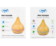Drėkintuvas Aromaterapinis difuzorius PNI HU400 eteriniams aliejams, ultragarsinis, 400 ml, laikmatis, 7 LED spalvos, automatinis išsijungimas, medžio imitacijos apšvietimas