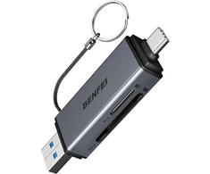 Atminties kortelė BENFEI kortelių skaitytuvas 2 viename USB-C USB-A 3.0, skirtas SD Micro SD, juodas