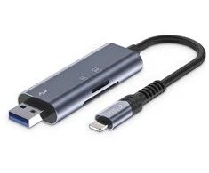 Atminties kortelių skaitytuvas SD + Micro SD Lightning + USB Tech-Protect UltraBoost pilkos spalvos