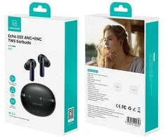 Ausinės Bluetooth USAMS Echo E02 TWS ANC+ENC belaidės juodos spalvos