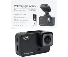Automobilinė vaizdo registravimo kamera PNI Voyager S2500 WiFi, 4K UHD, 2 colių ekranas, ciklinis įrašymas, parkavimo stebėjimas, judesio aptikimas, vaizdo ir garso įrašymas, 12V/24V maitinimo šaltinis