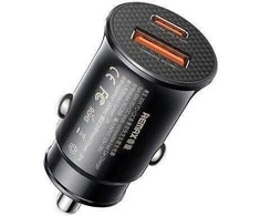 Automobilinis įkroviklis 30W QC USB + USB-C PD Remax Siya Series RCC358 juodos spalvos