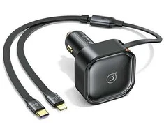 USAMS automobilinis įkroviklis with retractable cable 2xUSB-C C41 PD 30W Fast Charge juodas/juodas CC220CC01 (US-CC