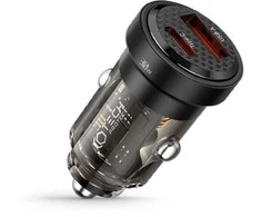 Automobilinis įkroviklis 30W USB-C PD + QC3.0 USB Tech-Protect CC30W juodos spalvos