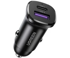 Automobilinis įkroviklis 30W USB-C + USB UGREEN EC305 juodos spalvos