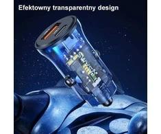 Automobilinis įkroviklis 30W USB + USB-C Fast Charge Usams C32 CC164CC02 (US-CC164) mėlynos spalvos