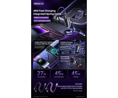 Automobilinis įkroviklis 45W su kabeliu 2in1 USB-C + Lightning Remax Ruichy Series RCC356 juodos spalvos
