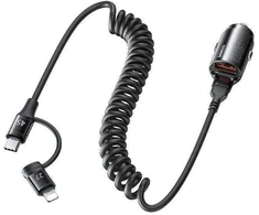 Automobilinis įkroviklis 45W su kabeliu 2in1 USB-C + Lightning Remax Ruichy Series RCC356 juodos spalvos