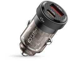 Automobilinis įkroviklis 45W USB-C PD + QC3.0 USB Tech-Protect CC45W juodos spalvos
