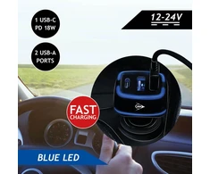 Dunlop automobilinis USB įkroviklis 2x USB A + C