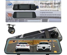 Automobilinis vaizdo registratorius PNI Voyager S2800 UHD 4K 170°, integruotas į galinio vaizdo veidrodėlį, 9.66 colio, IPS jutiklinis ekranas, parkavimo stebėjimas, G-sensorius, „micro SD“ kortelės lizdas, USB-C, GPS funkcija, „Wi-Fi“, valdymas programėle, pridedama galinio vaizdo kamera „Full HD“