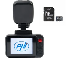 Automobilinis vaizdo registratorius PNI Voyager S2500 kameros komplektas, WiFi, 4K UHD, 2 colių ekranas ir 128GB Micro SD atminties kortelė komplekte