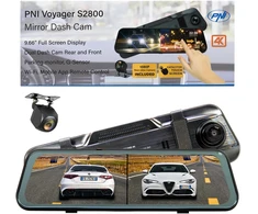 Automobilinis vaizdo registratorius PNI Voyager S2800 UHD 4K 170°, integruotas į galinio vaizdo veidrodėlį, 9.66 colio, IPS jutiklinis ekranas, parkavimo stebėjimas, G-sensorius, „micro SD“ kortelės lizdas, USB-C, GPS funkcija, „Wi-Fi“, valdymas programėle, pridedama galinio vaizdo kamera „Full HD“