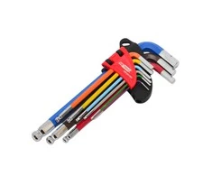 AW-Tools AWTOOLS RAKTAI ŠEŠIAKAMPIAI HEX / 1,5-10,0mm / 9vnt. SPALVOTI SU RUTULINE GALVUTE Juodas LINE