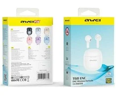AWEI ausinės Bluetooth 5.3 T68 ENC TWS baltos spalvos
