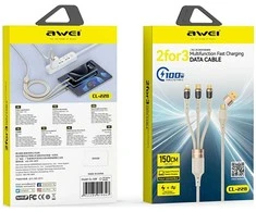 AWEI CL-228 usb-c/lightning/mico 3in2 kabelis juodos spalvos